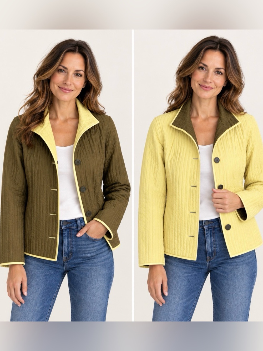Reversible Yellow and Olive Quilted Jacket Size Small in Excellent Condition